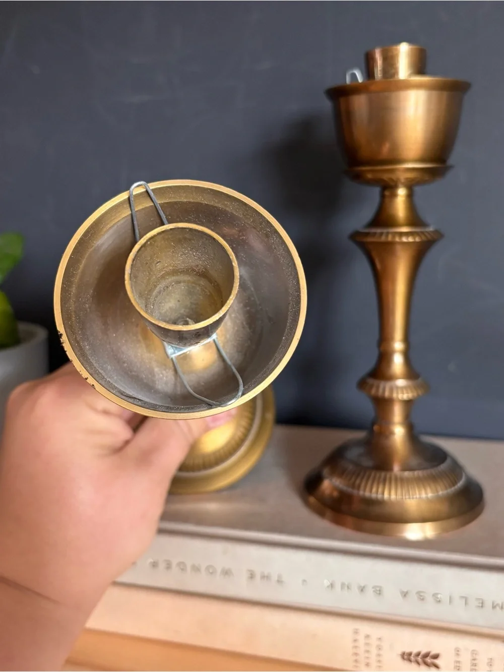 Pair of Solid Brass Vintage Hurricane Candle Holders
